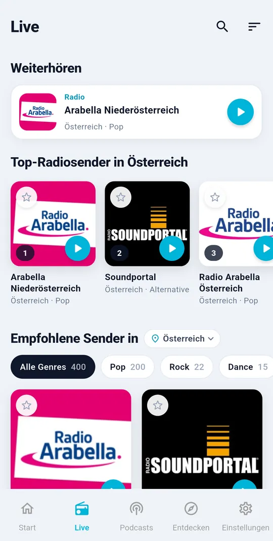 Live: Top-Sender und Empfehlungen für dein Land