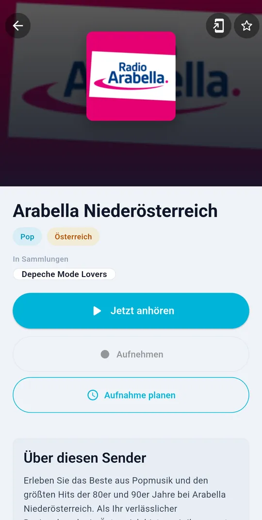 Senderseite mit Aufnahme und Aufnahmeplanung